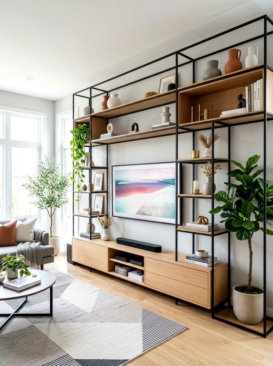 Open Shelving Display - 30 tv wall ideas