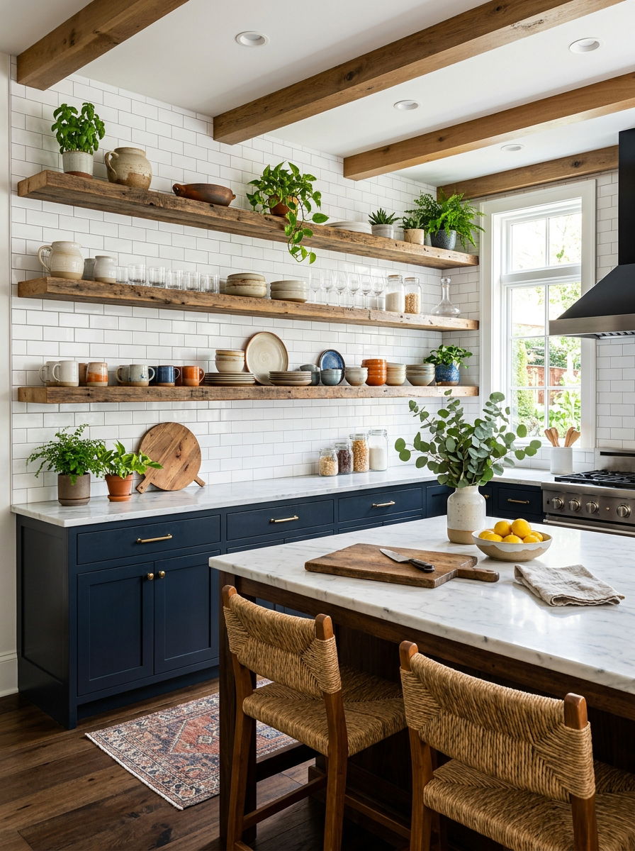 Open Shelving Display - 30 wine country kitchen ideas