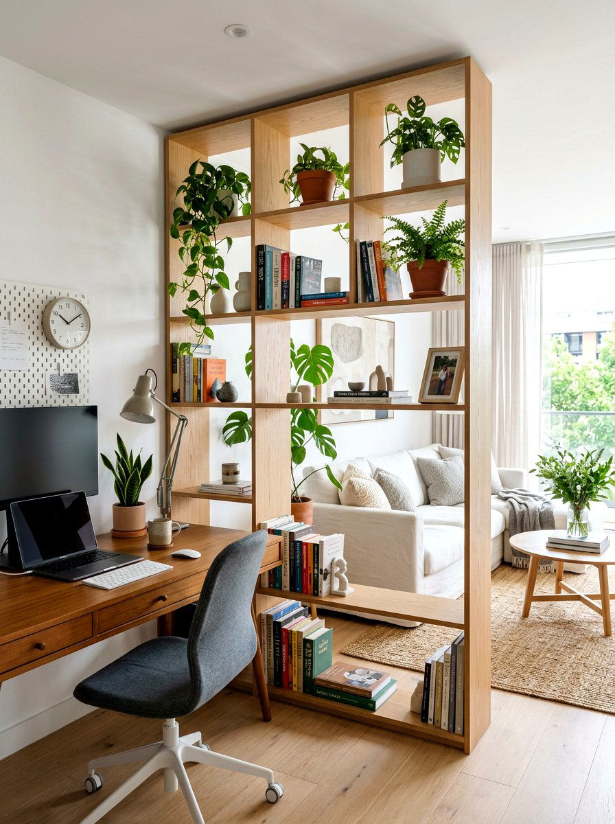 Open Shelving Divider - 30 open plan with cozy zones ideas