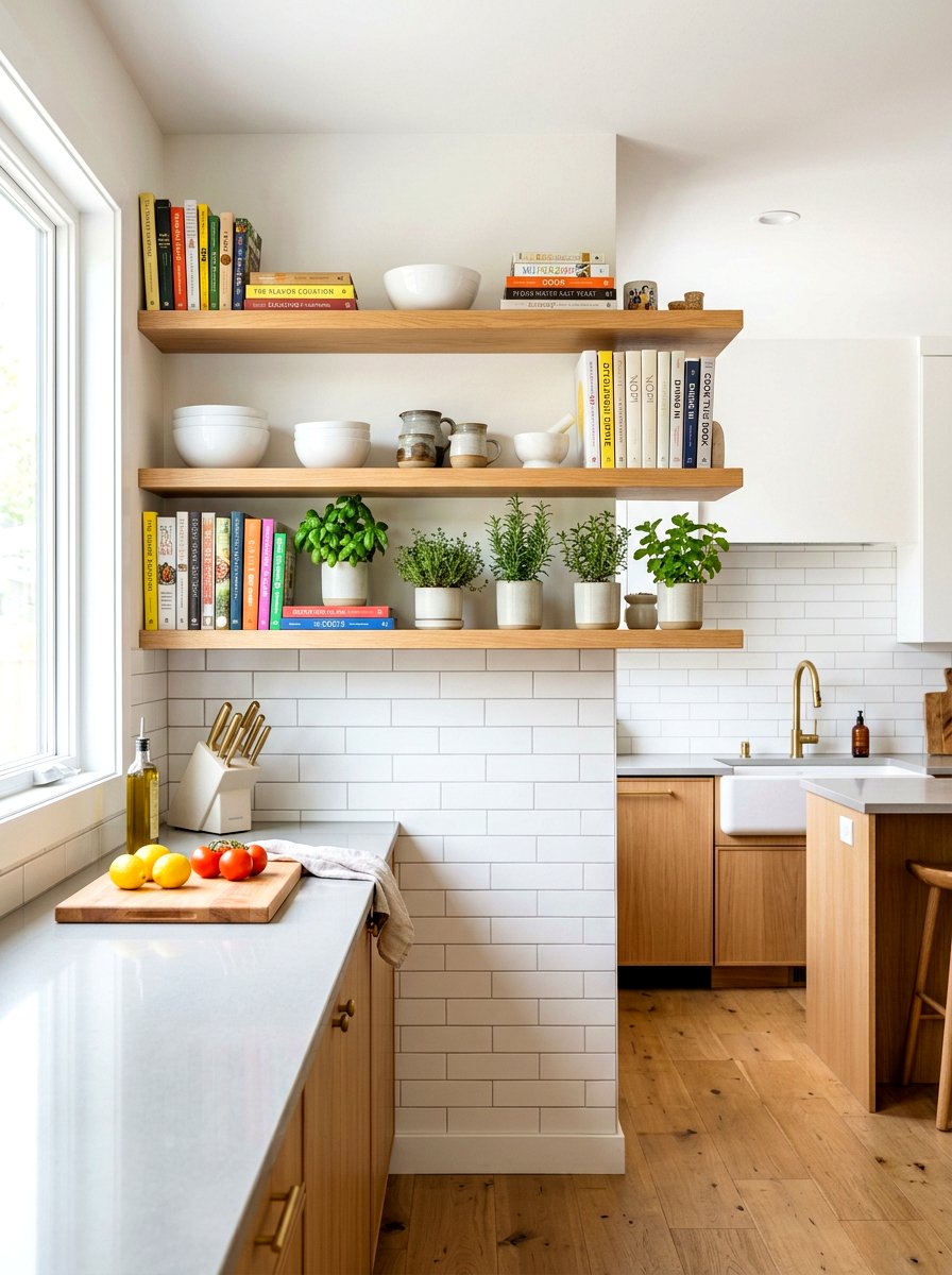 Open Shelving For Cookbooks - 30 library kitchen ideas