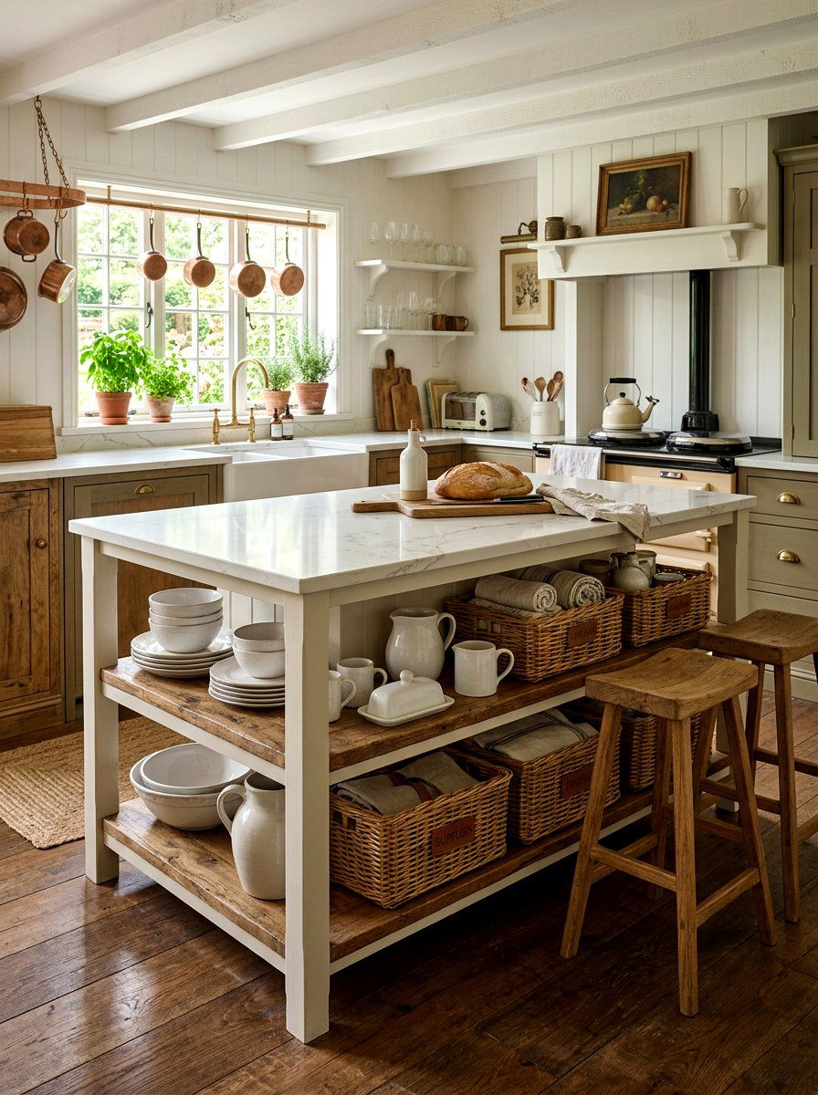 Open Shelving Kitchen Island - 30 modern farmhouse kitchen island ideas