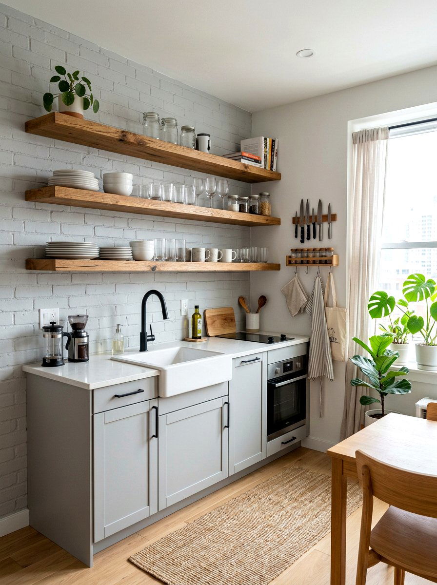 Open Shelving Kitchenette - 30 studio kitchenette ideas