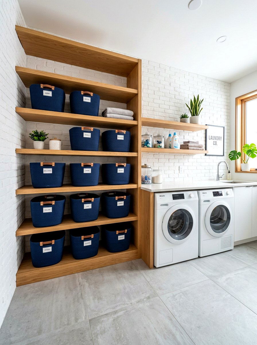 Open Shelving Laundry Basket Display - 30 laundry basket storage ideas