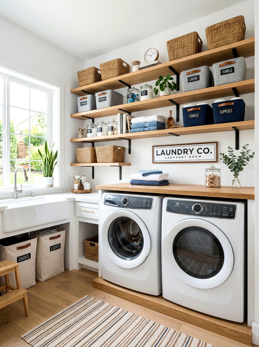 Open Shelving Laundry Setup - 30 laundry closet ideas