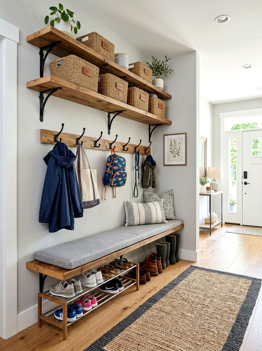 Open Shelving Mudroom - 30 farmhouse mudroom ideas