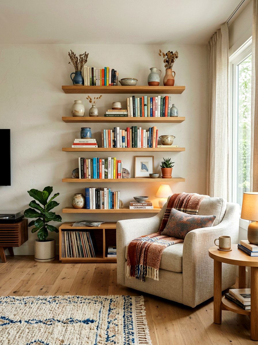 Open Shelving Storage - 30 first apartment living room ideas