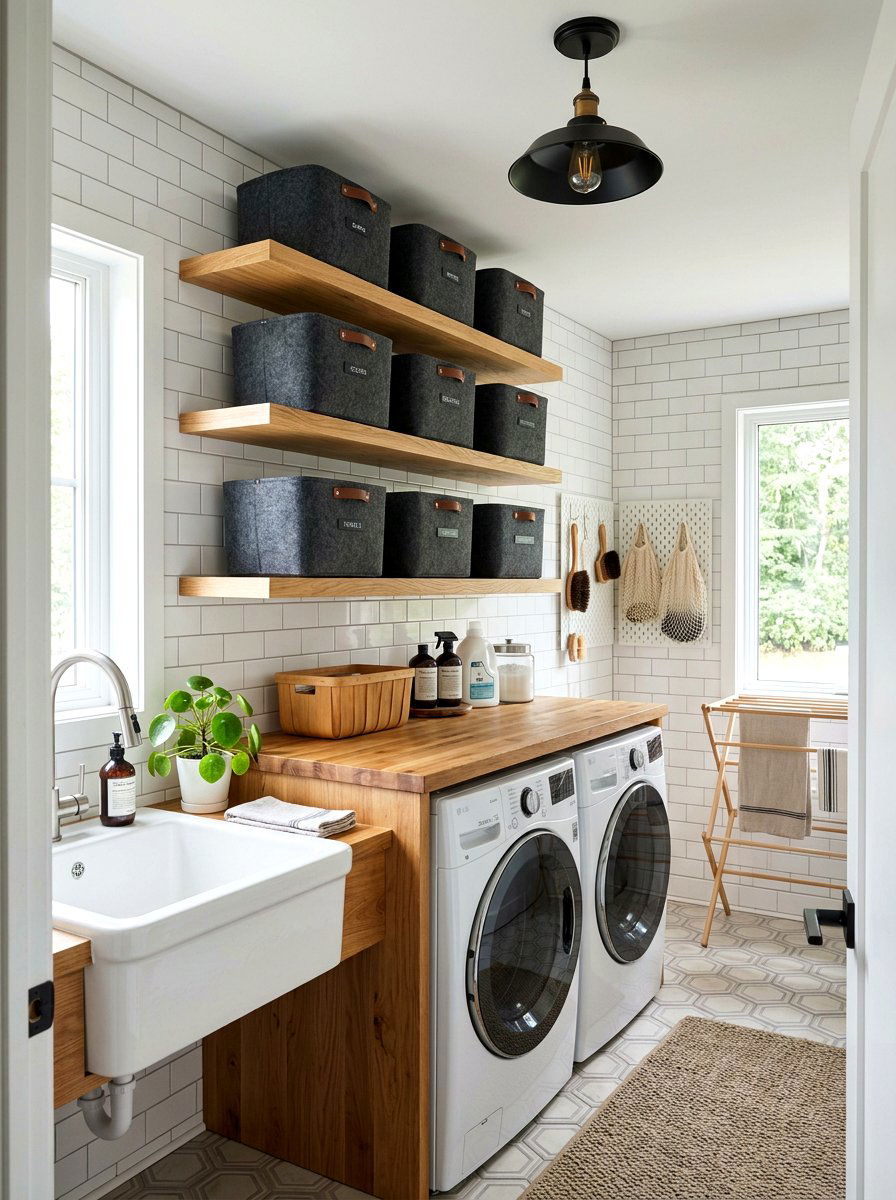 Open Shelving Storage - 30 laundry sorting station ideas