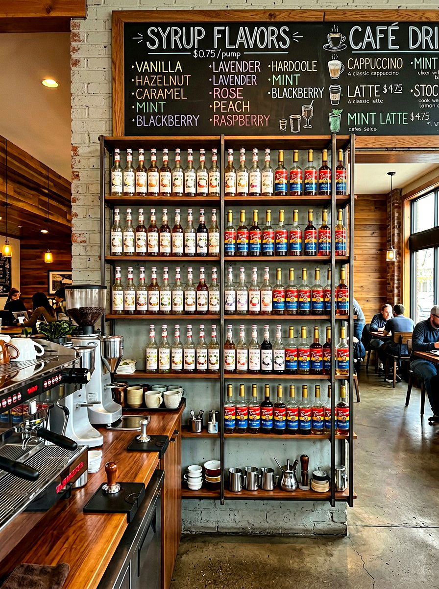 Open Shelving Syrup Display - 30 kitchen beverage center ideas