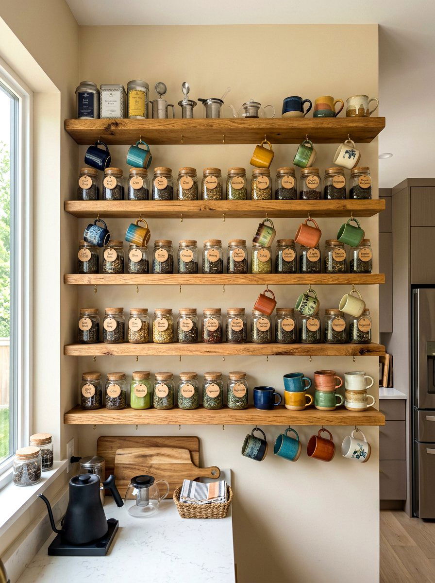 Open Shelving Tea Collection - 30 tea party kitchen ideas