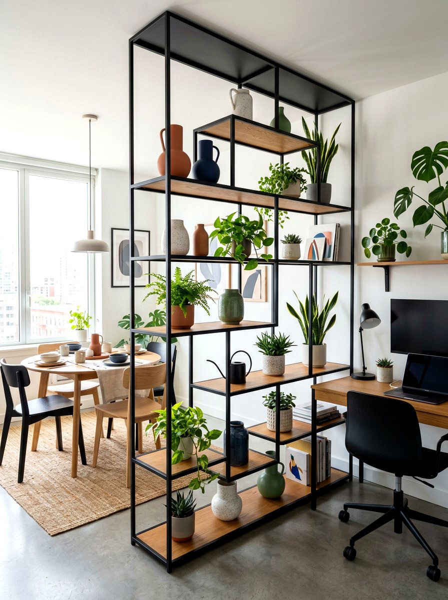 Open Shelving Unit - 30 studio apartment divider ideas