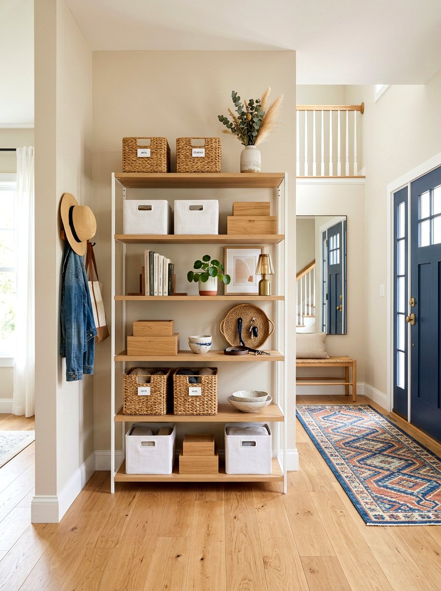 Open Shelving Unit - 30 family entryway ideas