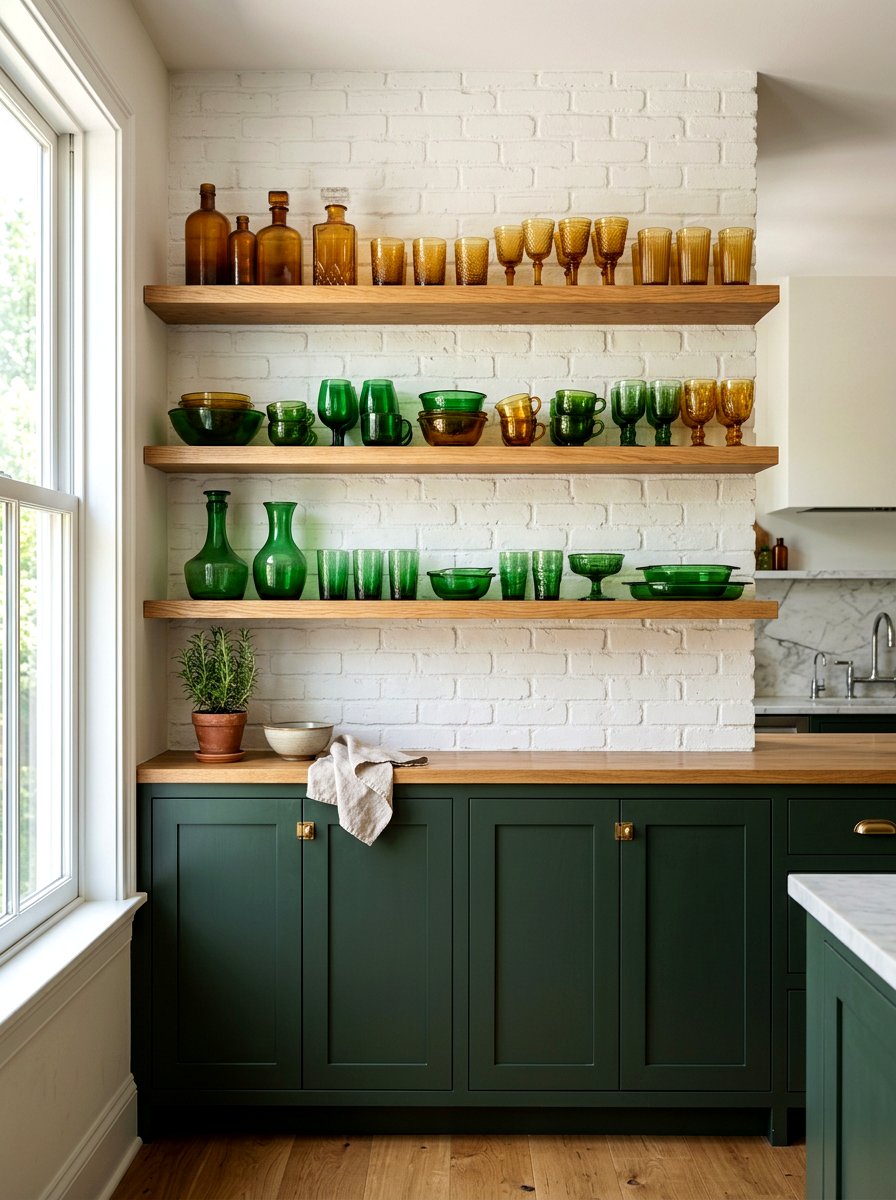 Open Shelving With Vintage Glassware - 30 retro kitchen ideas