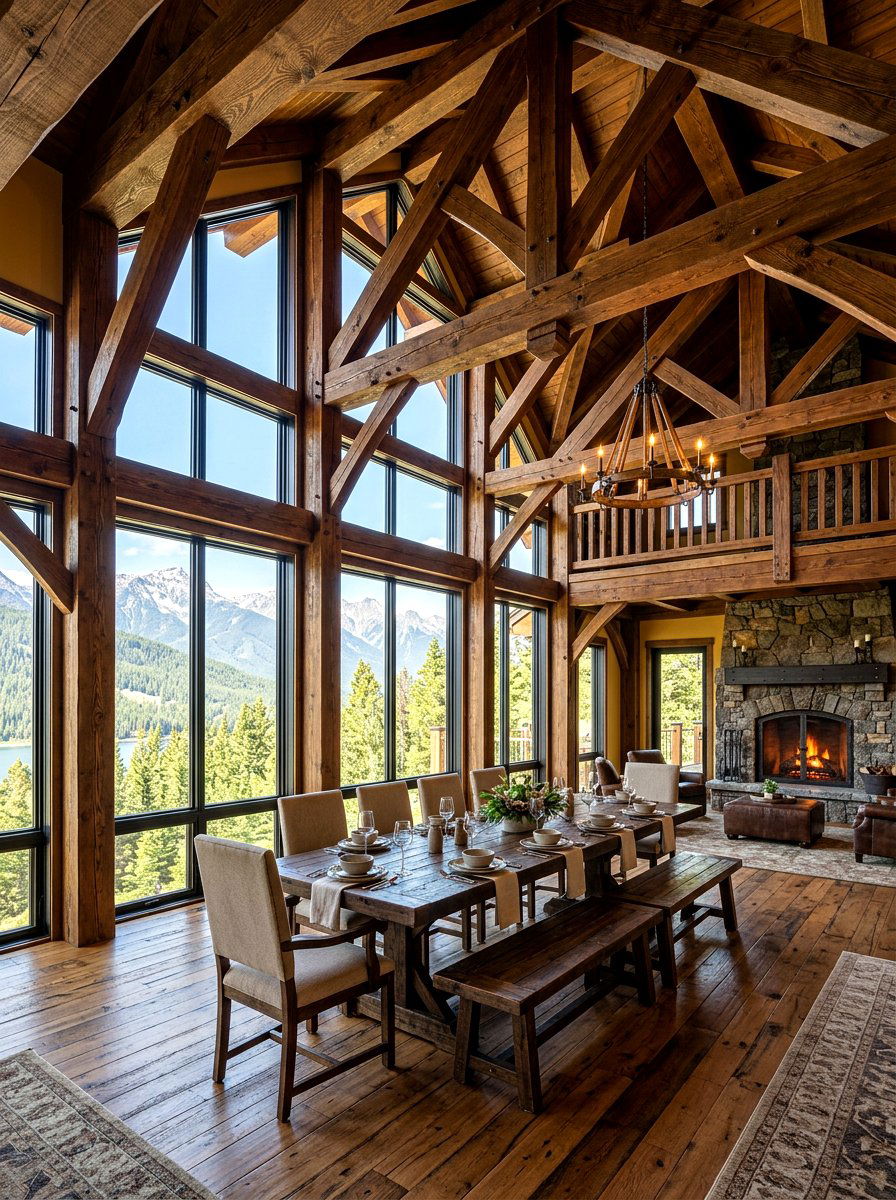 Open Timber Framing - 30 rustic dining room ideas