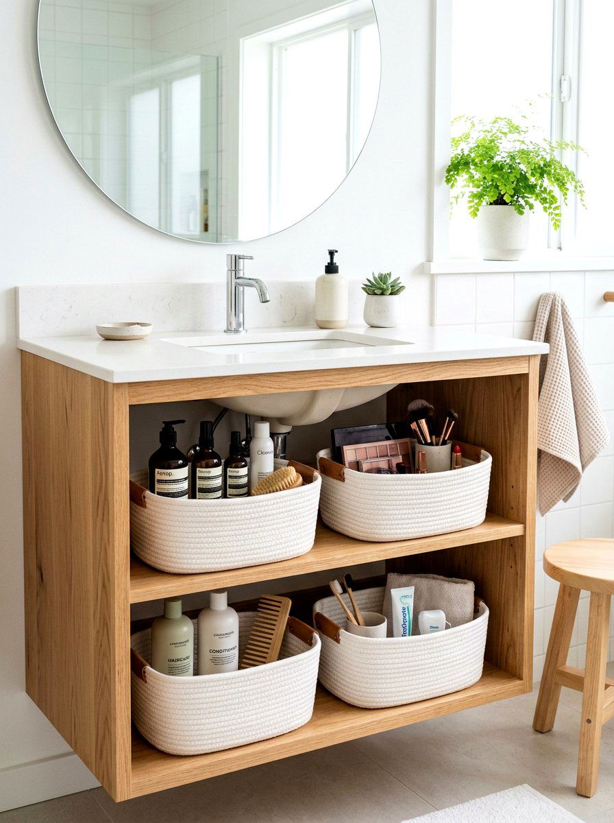 Open Vanity Uniform White Basket - 30 bathroom basket storage ideas