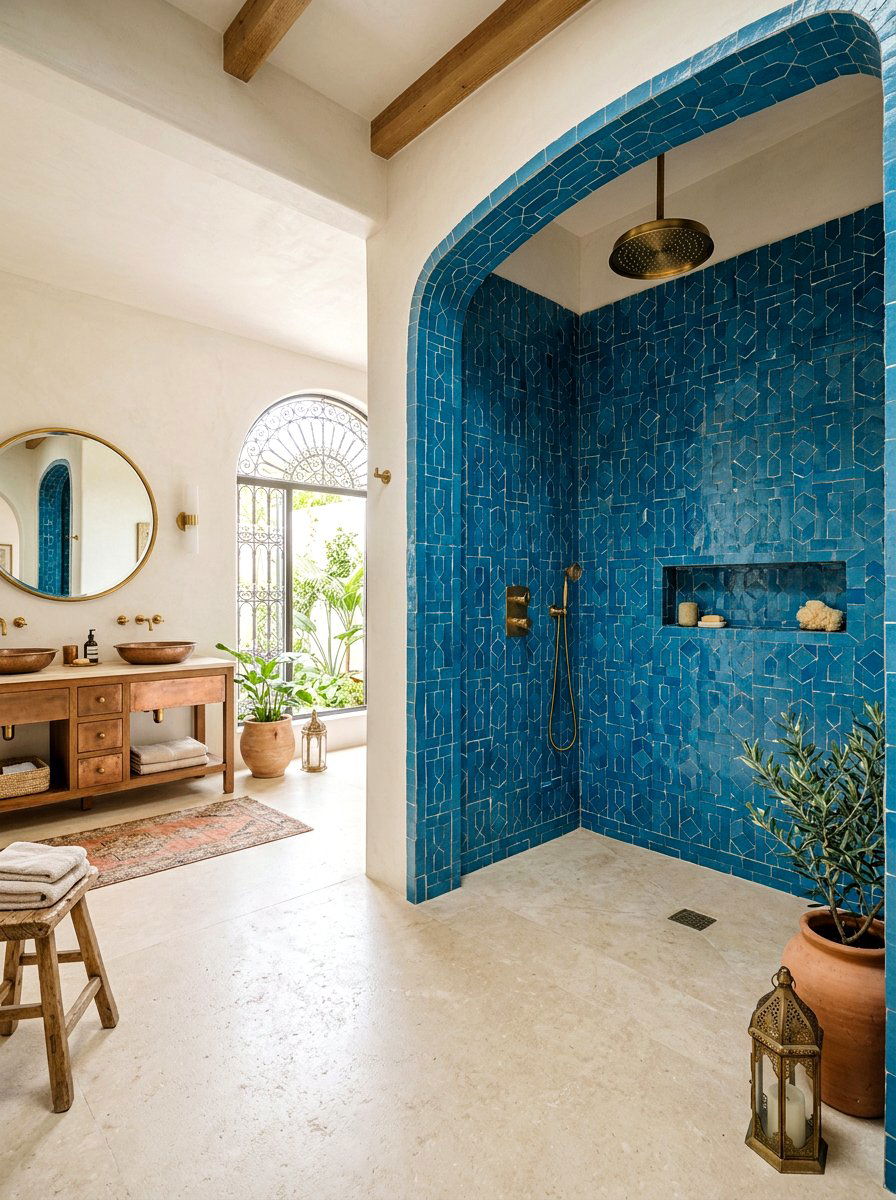 Open Walk In Moroccan Shower - 30 Moroccan bathroom ideas