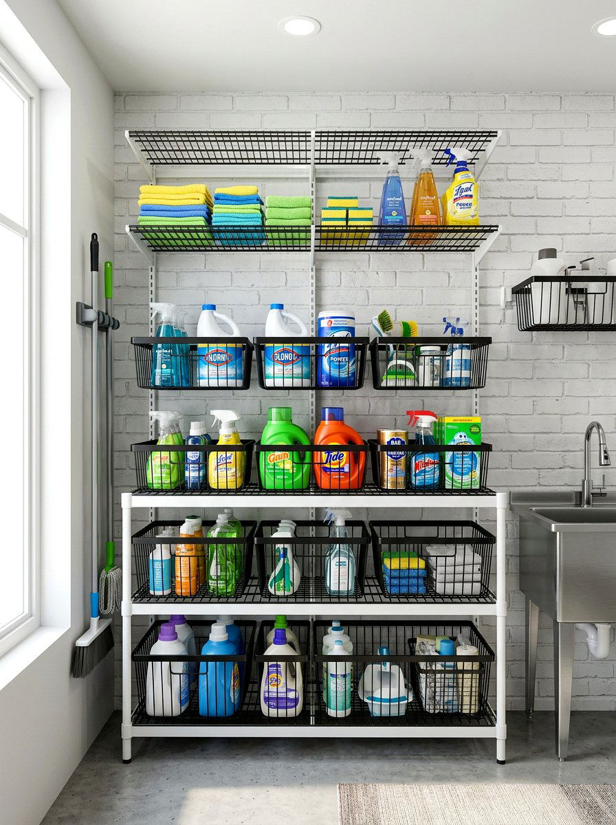 Open Wire Basket Shelving - 30 small utility room ideas