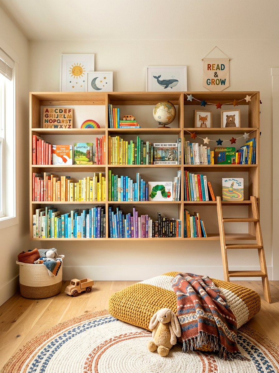 Open Wood Bookshelves - 30 gender neutral heirloom nursery ideas