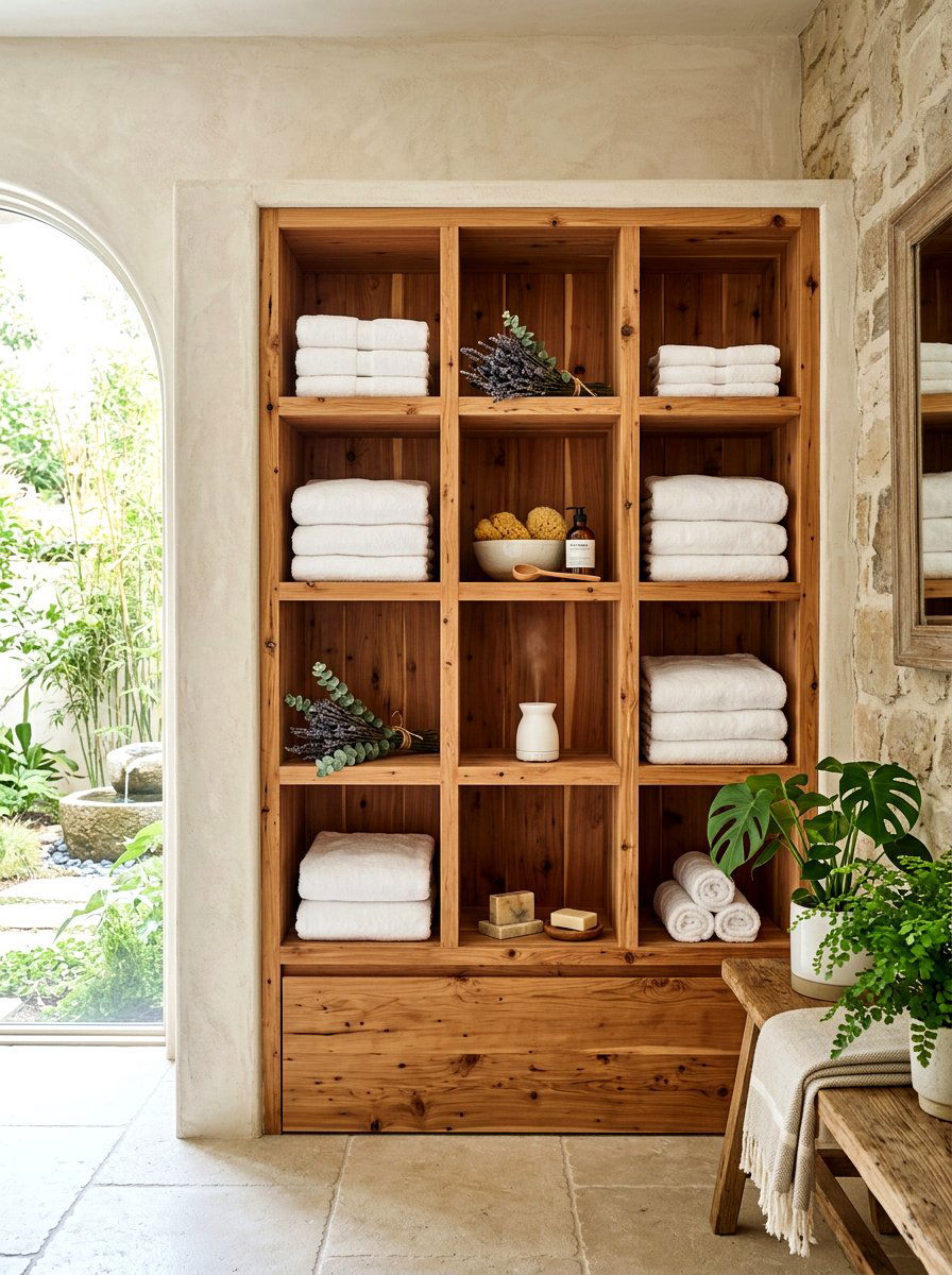 Open Wood Cubby - 30 built in bathroom storage ideas