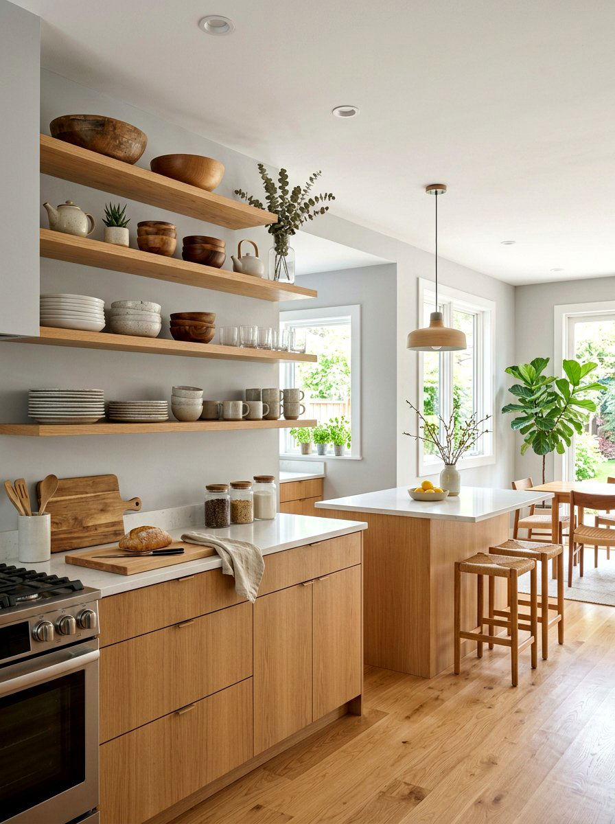 Open Wood Shelving - 30 scandi kitchen ideas