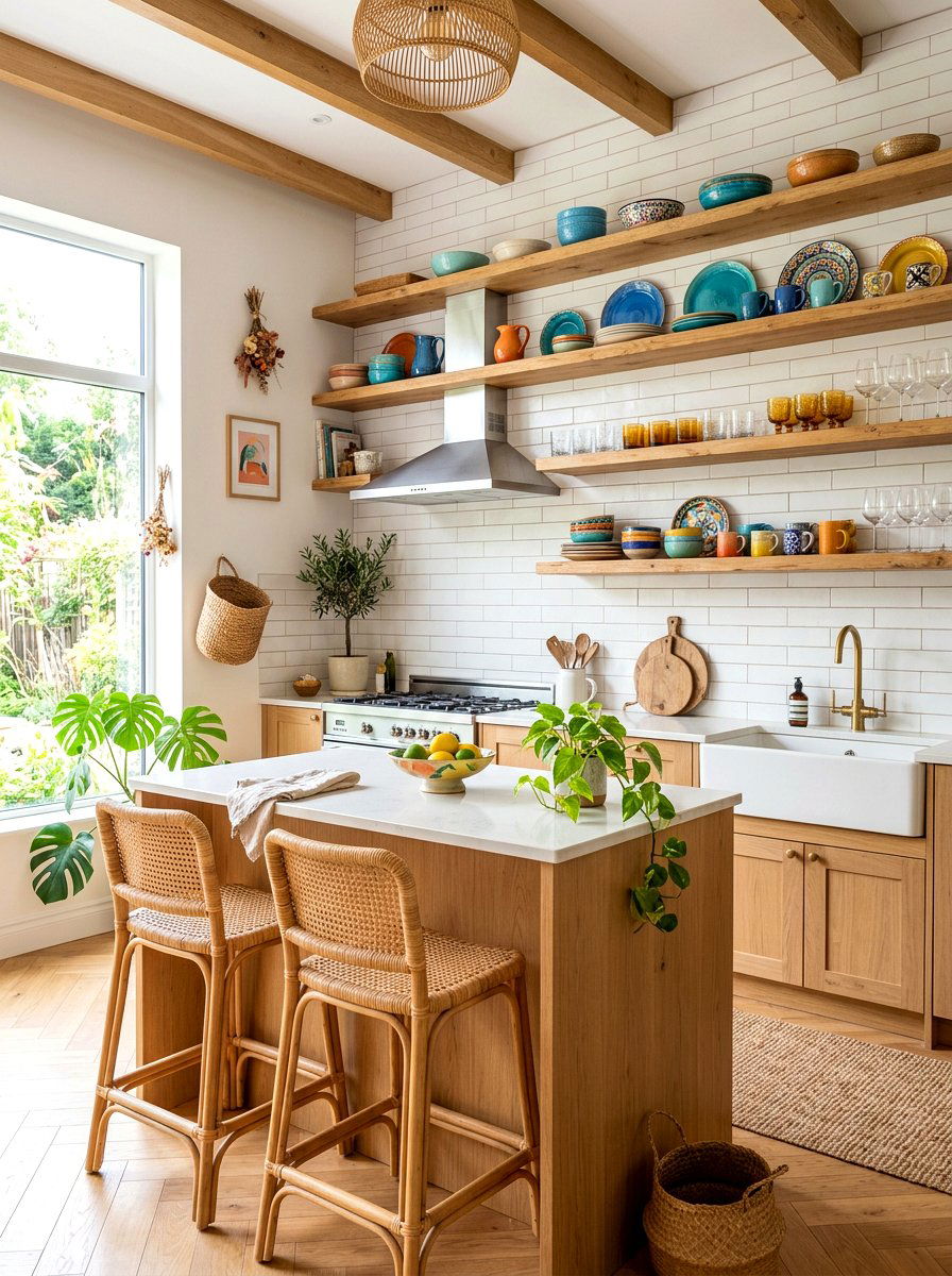 Open Wood Shelving - 30 eclectic kitchen ideas