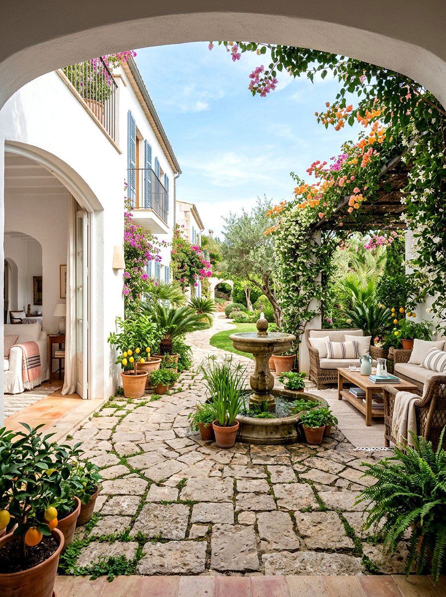 Open air courtyard lounge - 30 warm Mediterranean lounge ideas