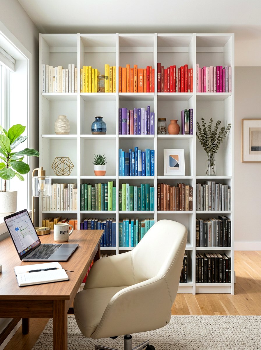 Open bookcase styling for office - 30 no paint decor ideas