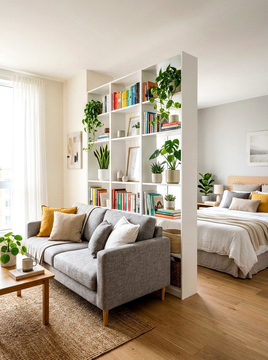 Open bookshelf room divider - 30 partial divider studio ideas