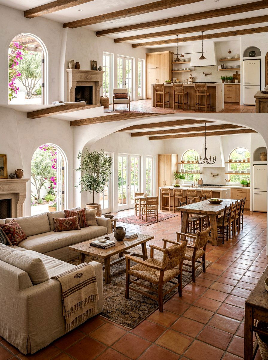 Open concept Mediterranean living room - 30 Tuscan revival living room ideas