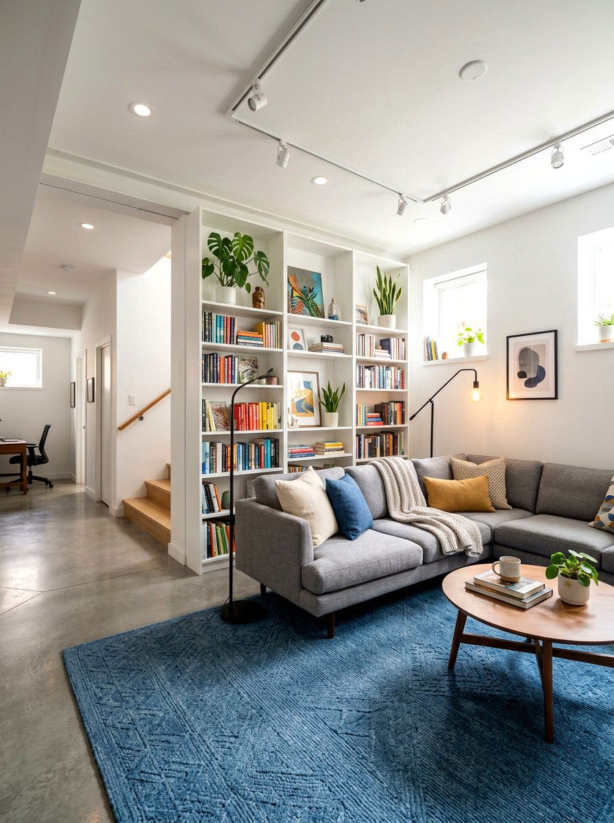 Open concept basement reading zone - 30 basement reading nook ideas