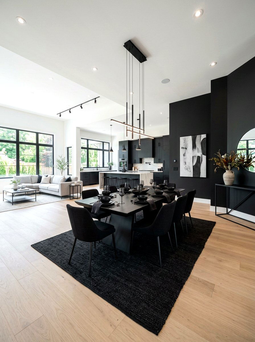 Open concept black dining room - 30 black dining room ideas
