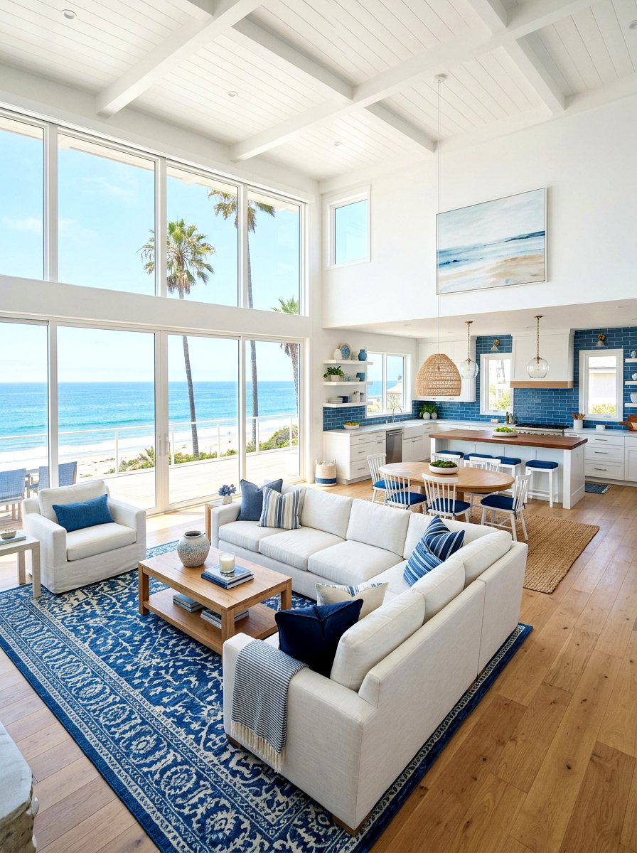 Open concept coastal living room - 30 coastal living room ideas
