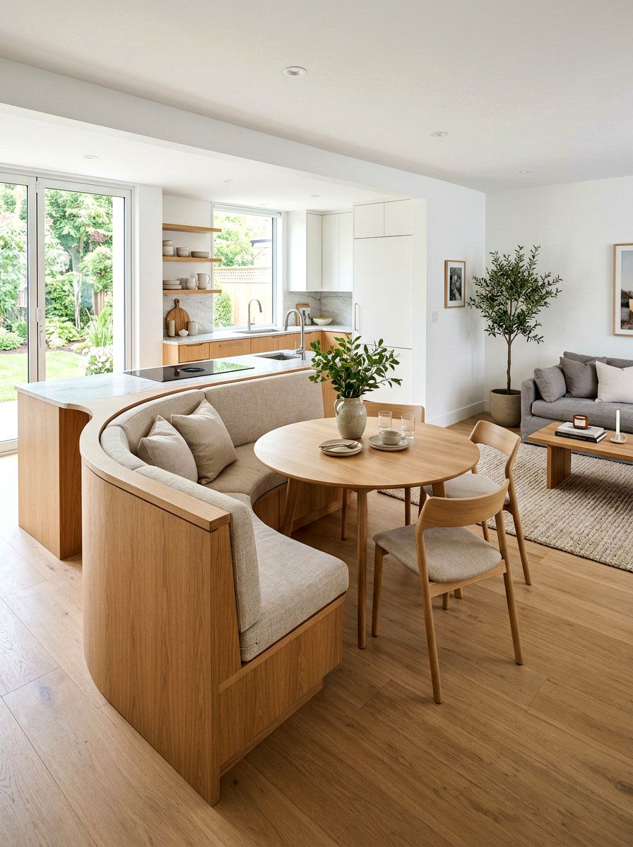 Open concept curved banquette - 30 curved banquette dining ideas