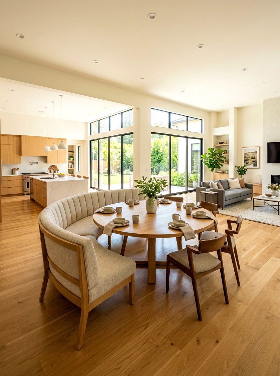 Open concept curved dining - 30 curved banquette ideas