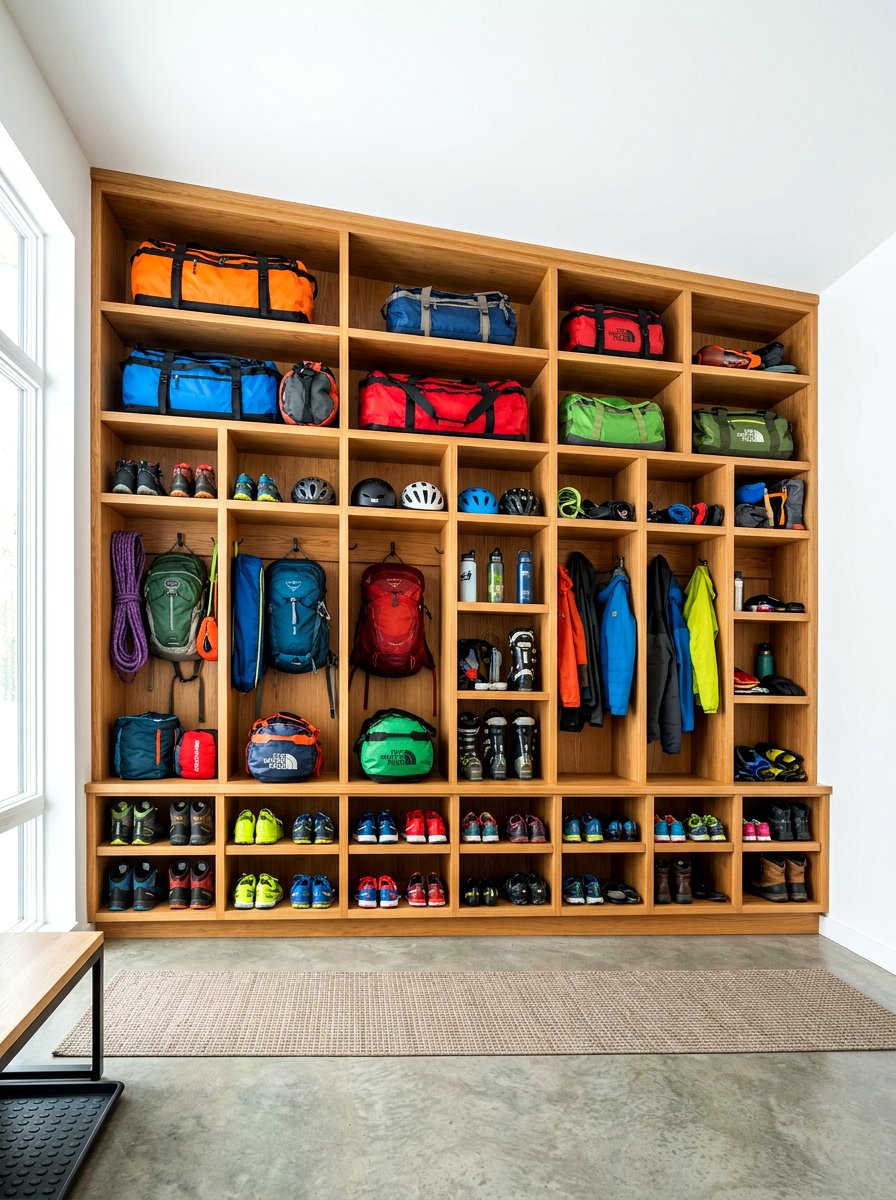 Open concept gear storage - 30 sports gear mudroom ideas