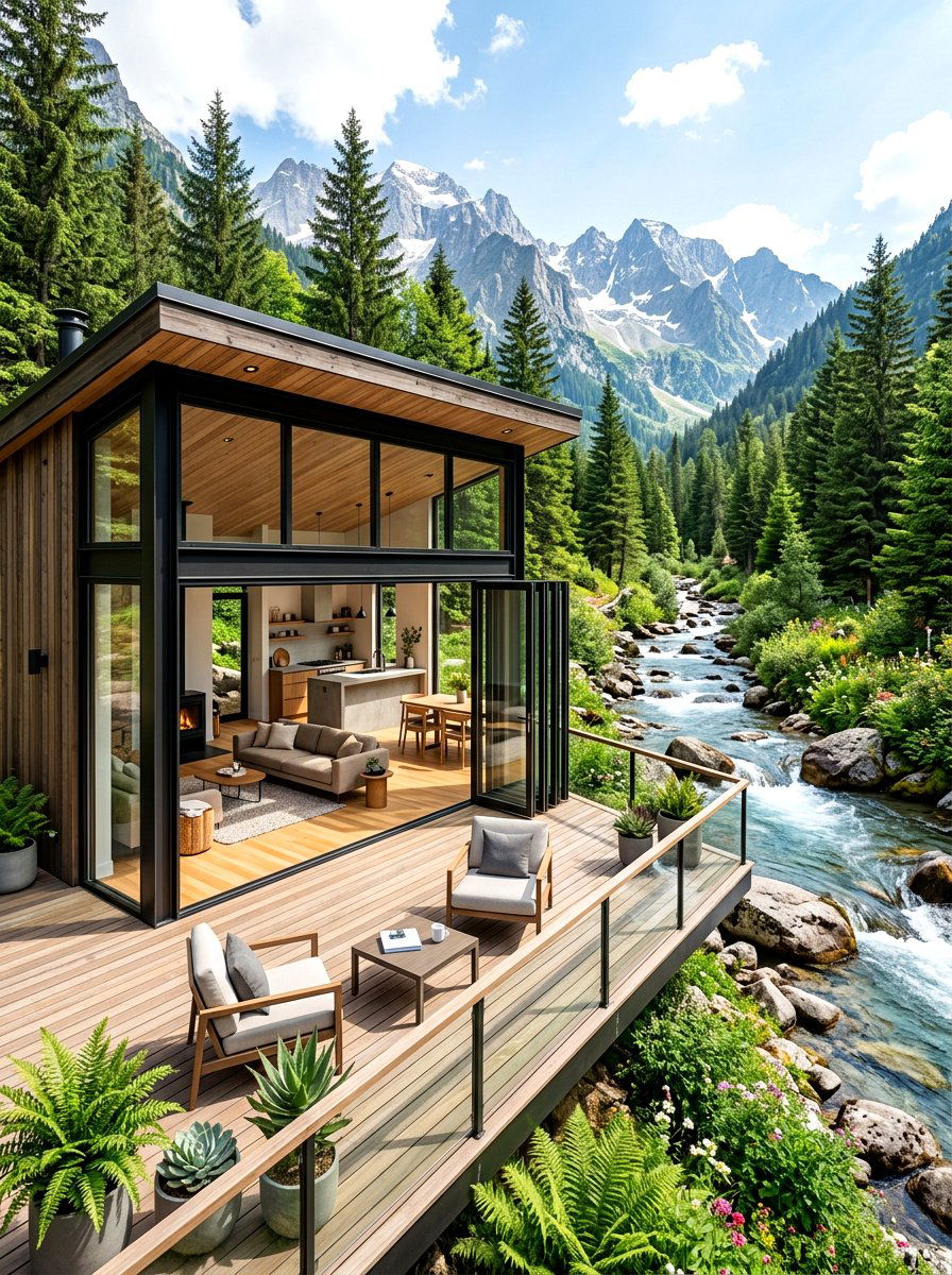 Open concept glass cabin - 30 cabin exterior ideas