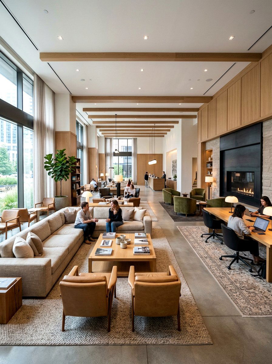 Open concept hotel lounge - 30 hotel lobby living room ideas