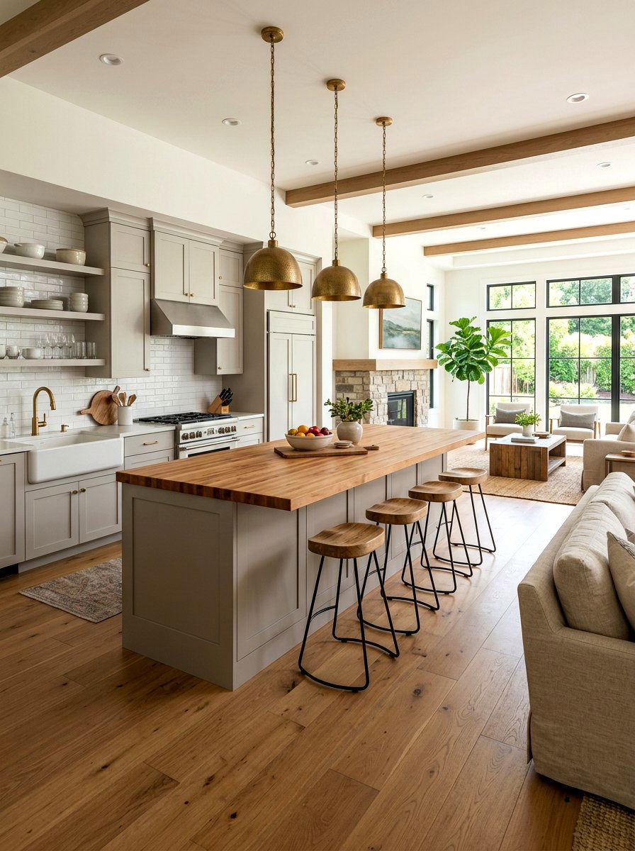 Open concept kitchen with butcher block - 30 butcher block countertop ideas