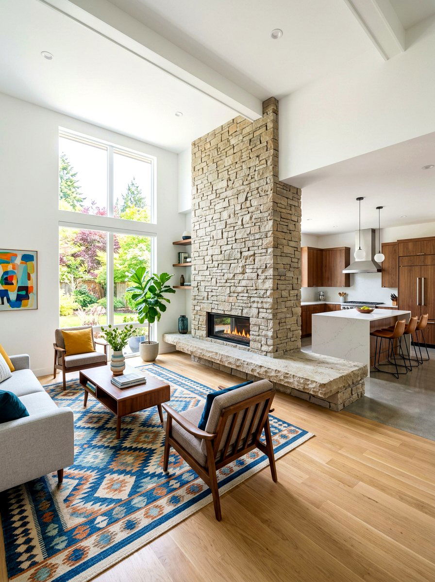 Open concept living room with fireplace - 30 off center fireplace ideas