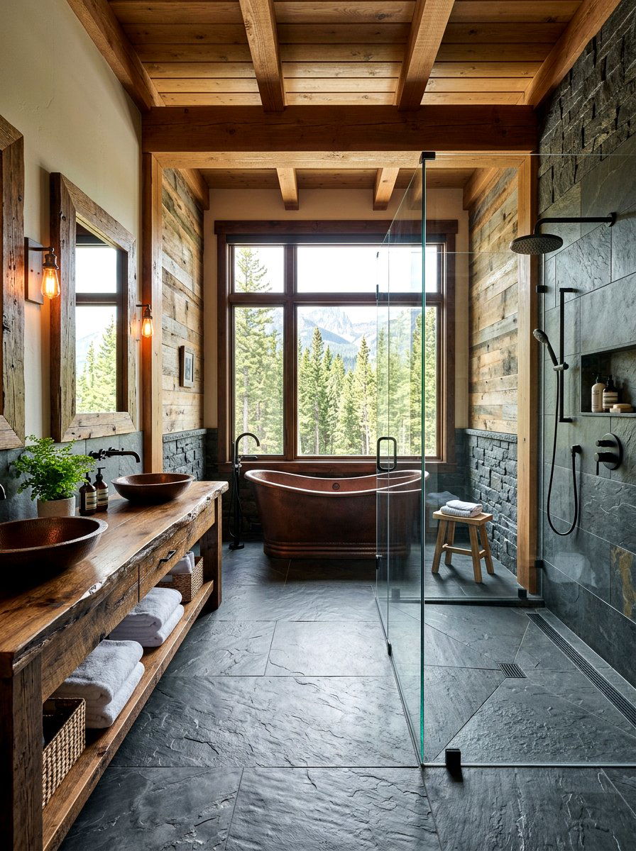 Open concept lodge - 30 lodge bathroom ideas