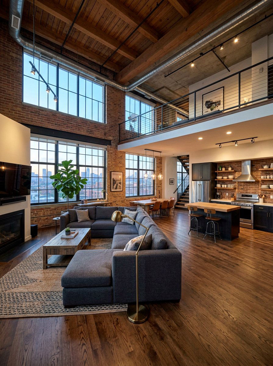 Open concept loft area - 30 loft living room ideas