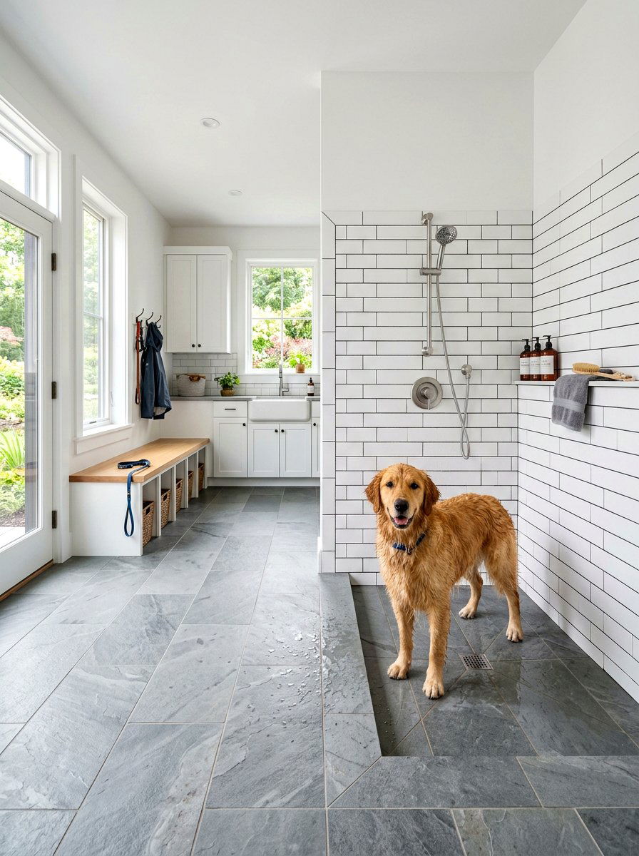 Open concept mudroom dog wash - 30 mudroom dog wash ideas