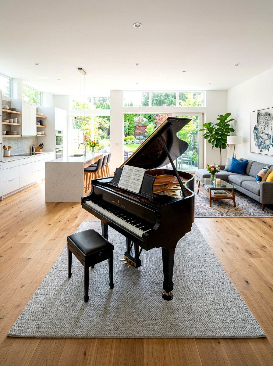 Open concept piano layout - 30 piano living room ideas