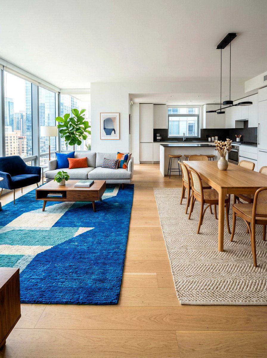 Open concept zoning rugs - 30 small living room ideas
