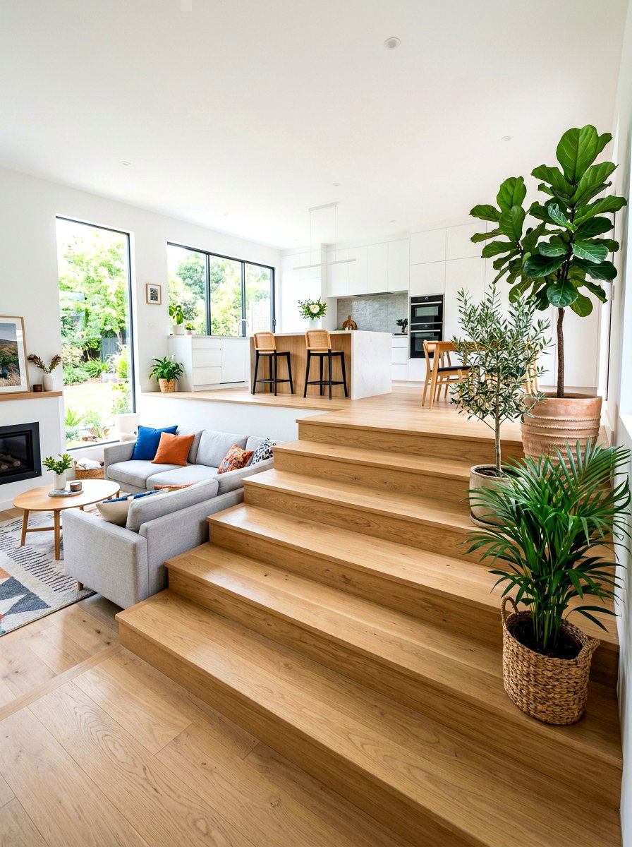 Open floor plan split level transition - 30 split level living room ideas