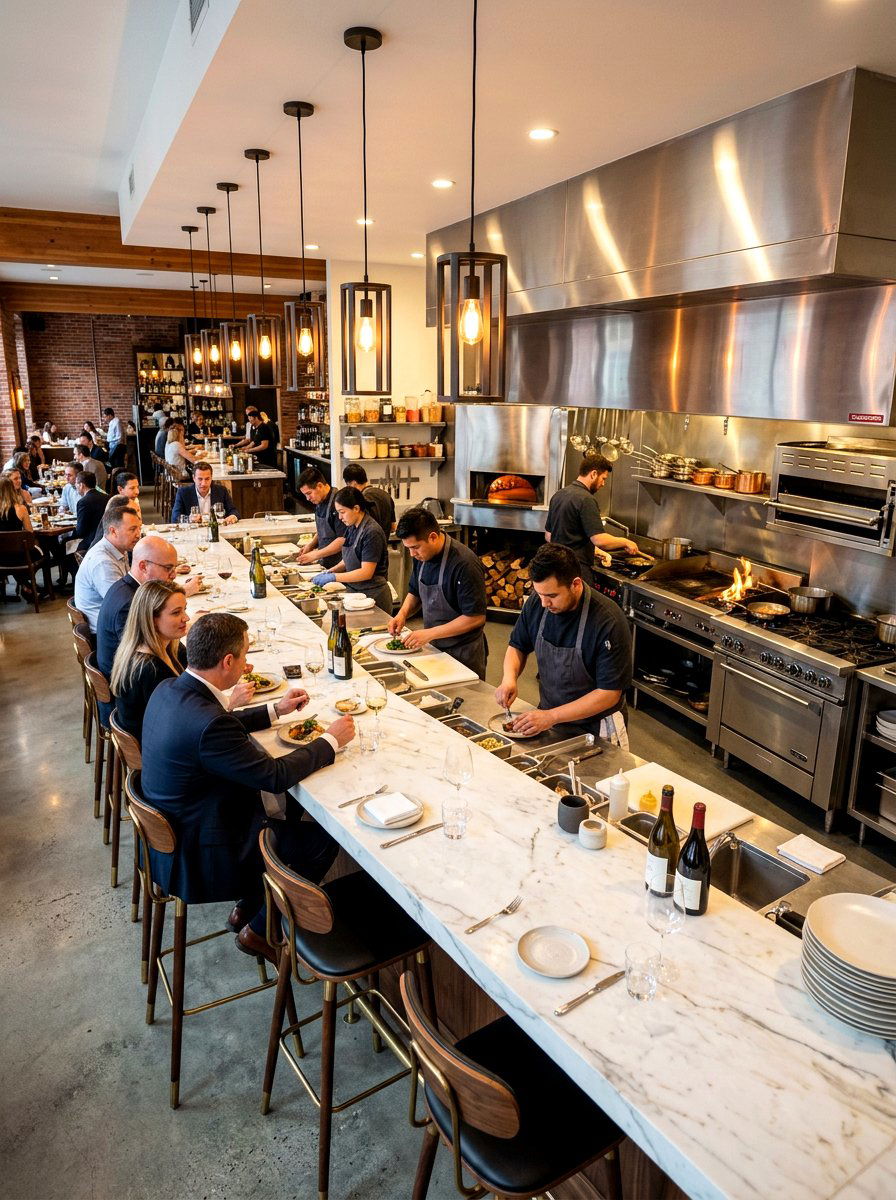 Open kitchen layout - 30 boutique restaurant dining ideas