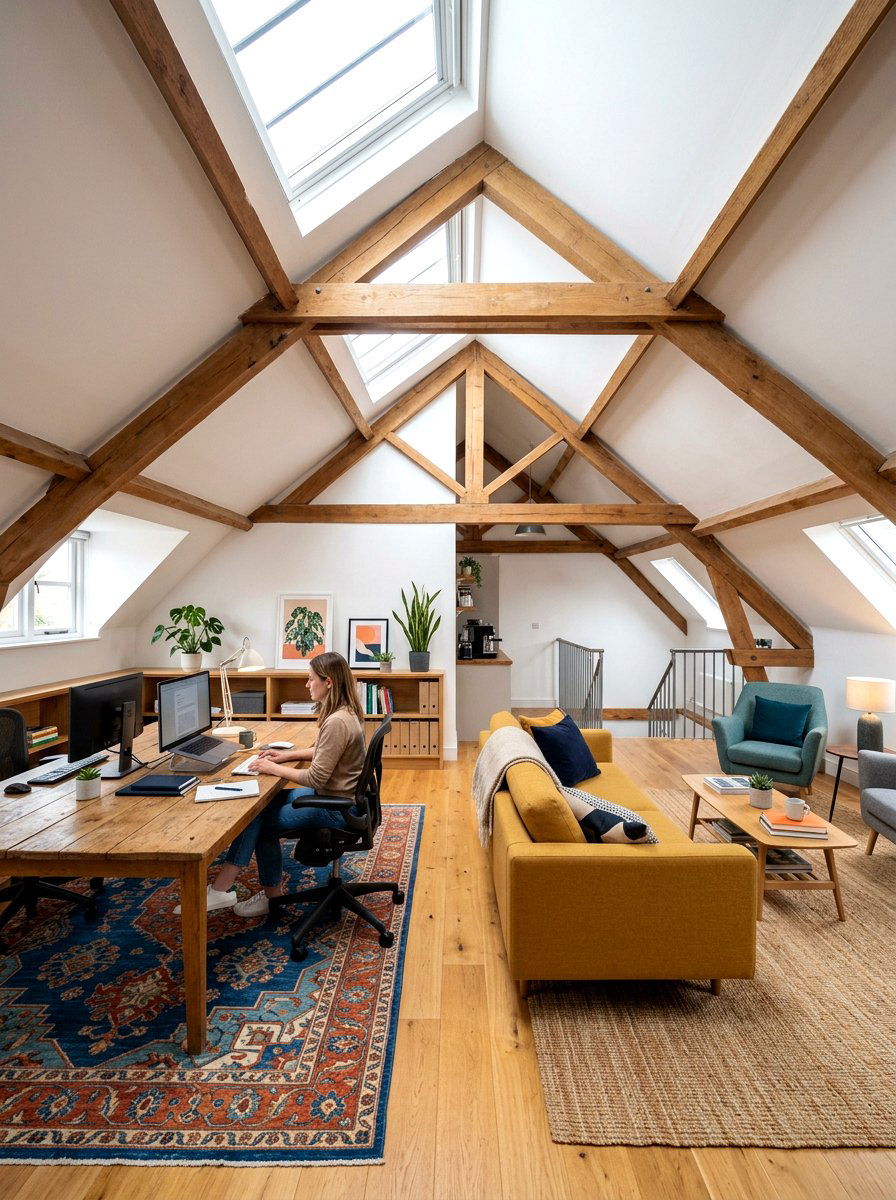 Open plan attic office - 30 attic office ideas