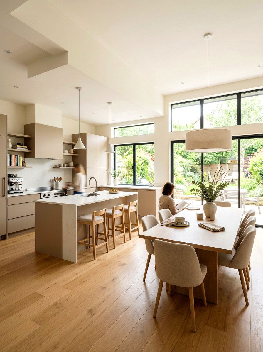 Open plan latte kitchen dining area - 30 latte color kitchen ideas