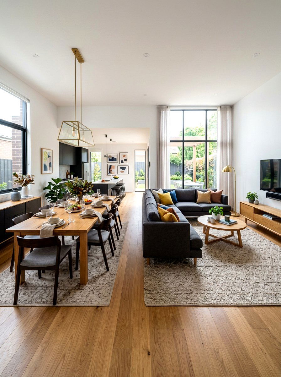 Open plan living dining room - 30 room zoning furniture layout ideas