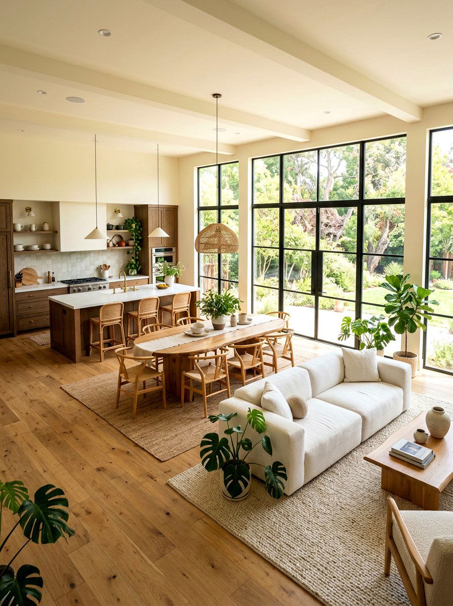 Open plan living room - 30 organic modern living room ideas