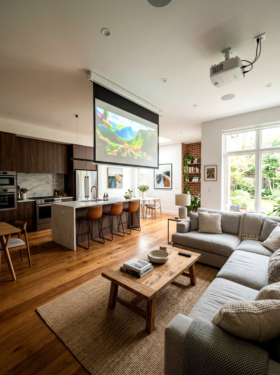 Open plan living room projector - 30 projector room ideas